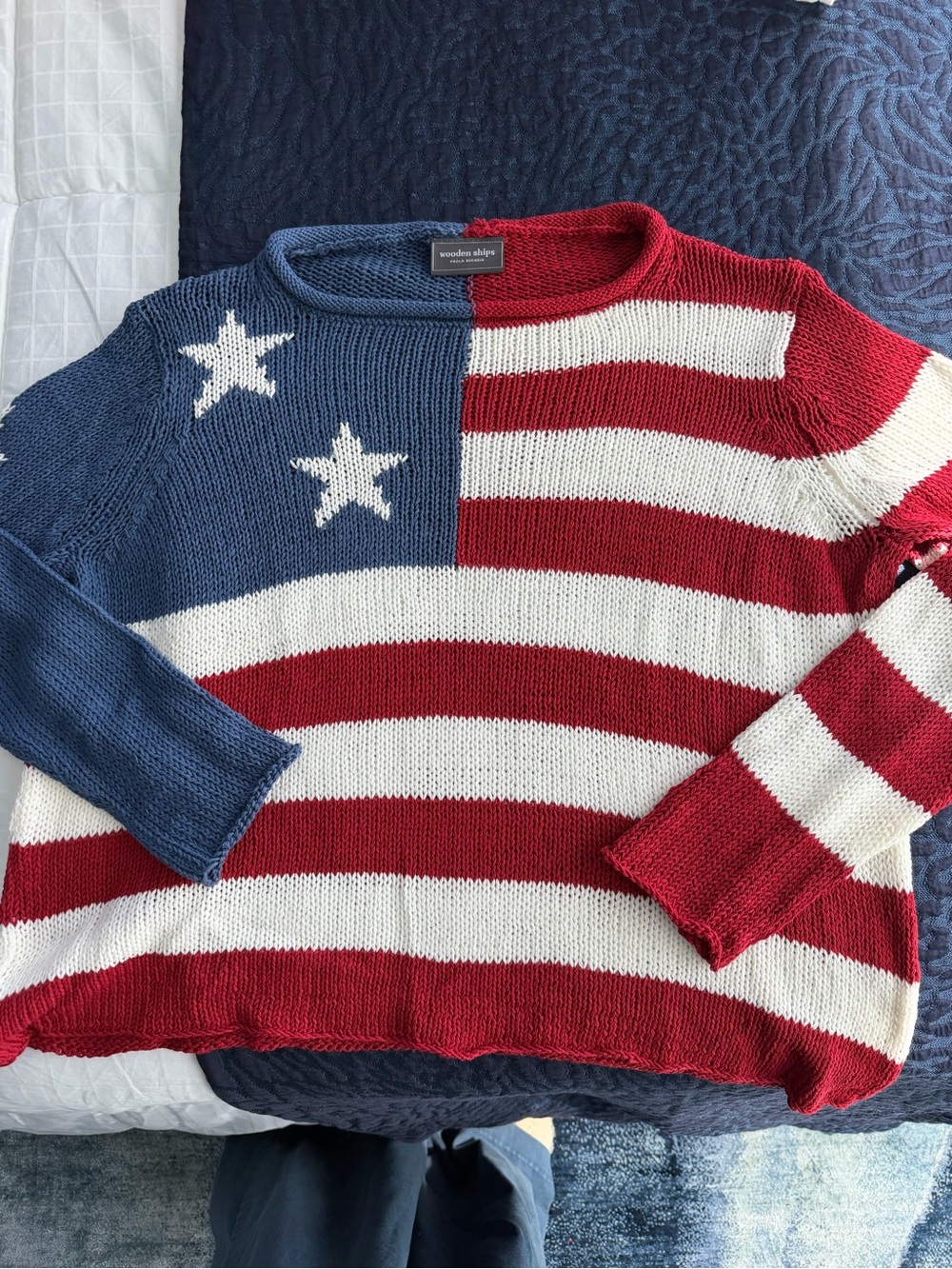 Wooden Ships Women’s Flag Crewneck Sweater - Red, White, Blue